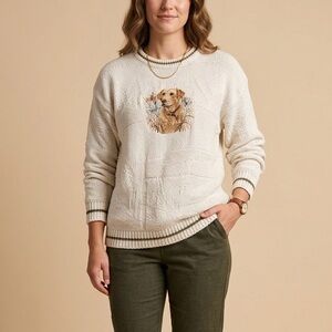 Vintage Shenandoah Yellow Lab Cotton Cream Crewneck Sweater Size Mens XL